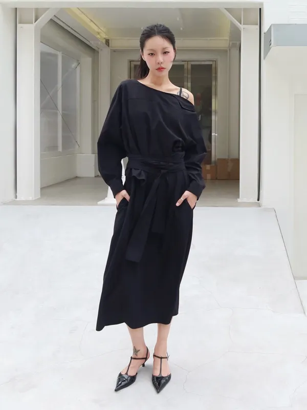 2-Way Shoulder Strap Dress, Black
