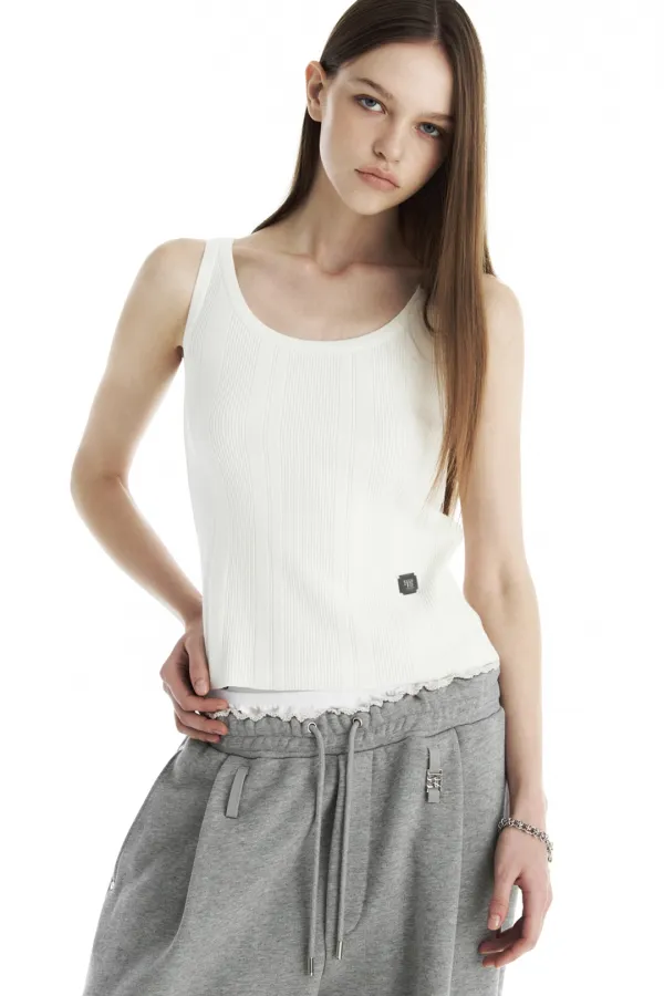 Essential Ribbed Knit Sleeveless Top [ Ivory ]