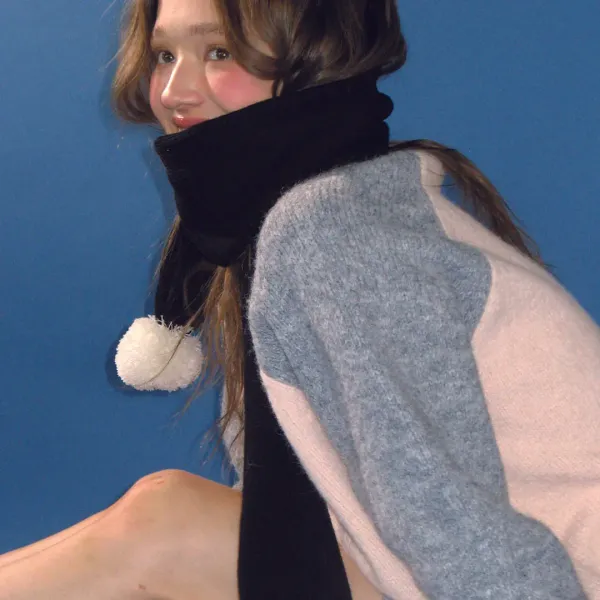 MULTI STRIPE BELL KNIT MUFFLER BLACK