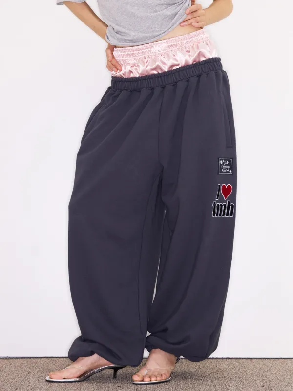 SATIN LAYERED SWEAT PT - CHARCOAL