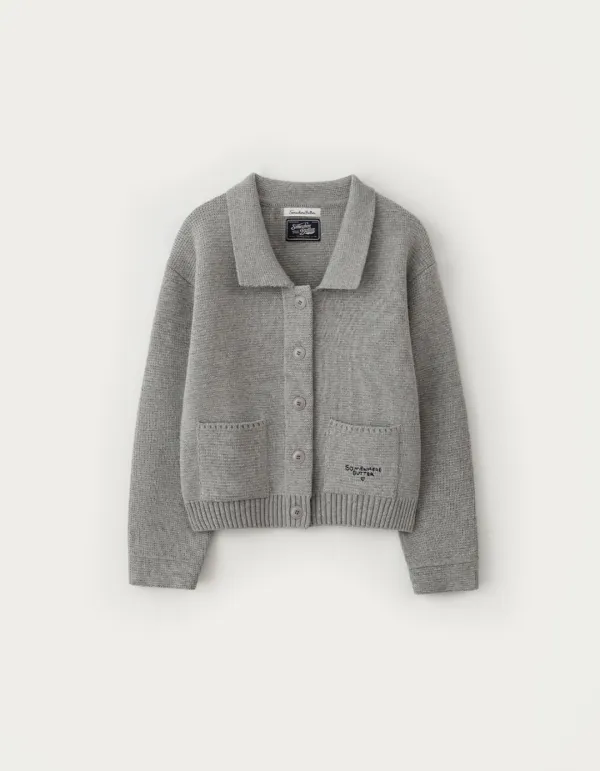 Stitch Logo Knit Wool Jacket - Grey