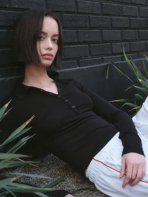 RAY WOOL BUTTON-UP COLLAR T-SHIRT_BLACK