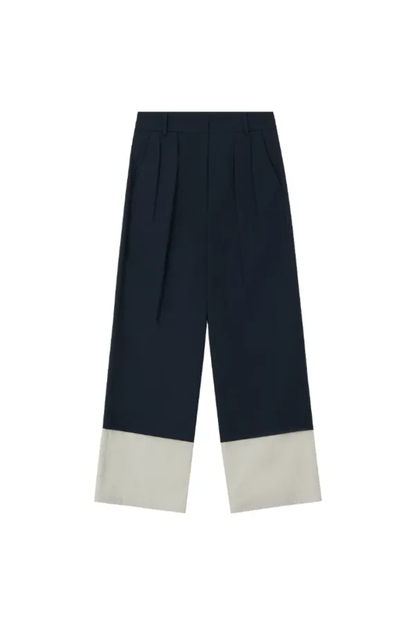 Colour-blocked hem trousers - Navy/Grey