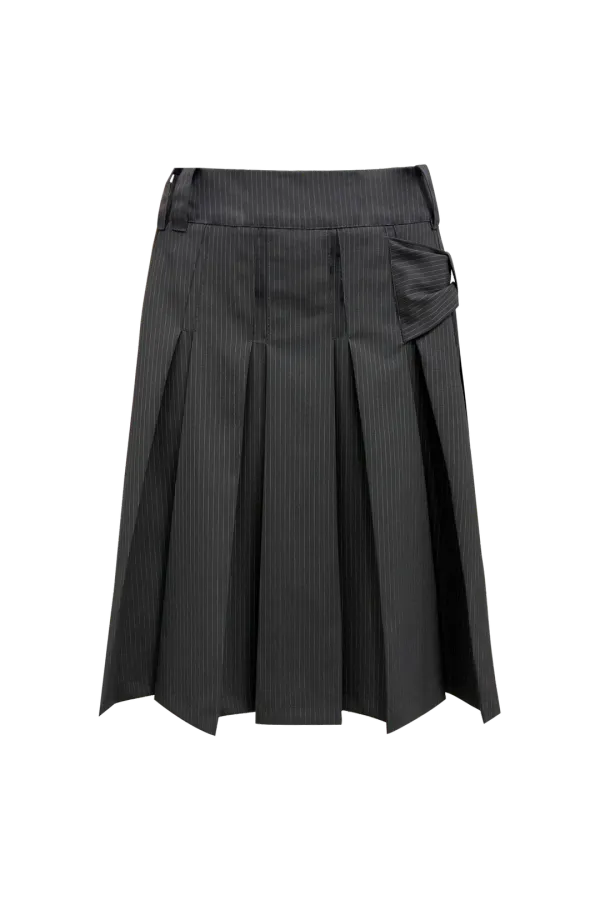 SIDE BOW PANEL PLEATS SKIRT (CHARCOAL)