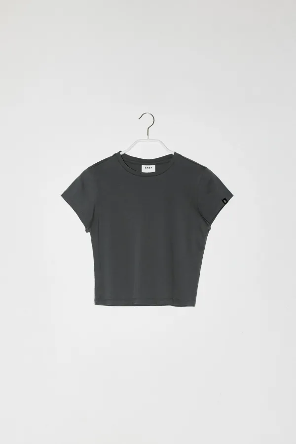 BASIC SHORT SLEEVE CROP T-SHIRT - DARK GREY