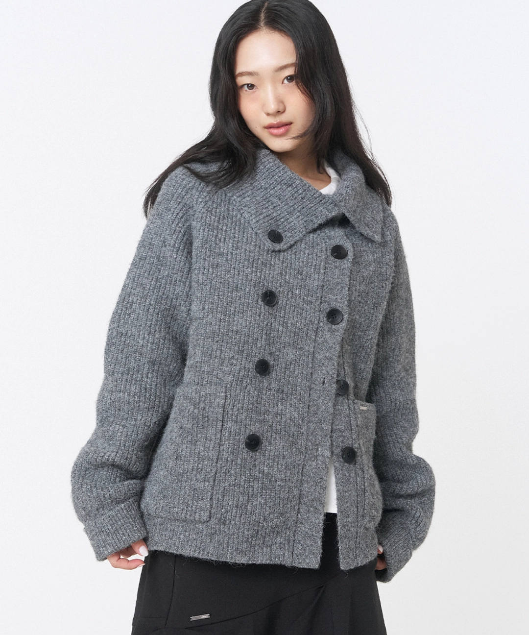 미세키서울 Double button bold knit GREY 상품 이미지 2