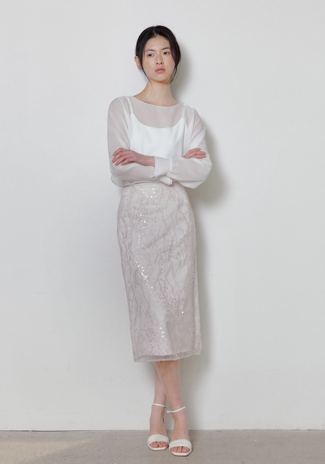 엘로주 Eclat Sequin Skirt (Pale Pink) 상품 이미지 1
