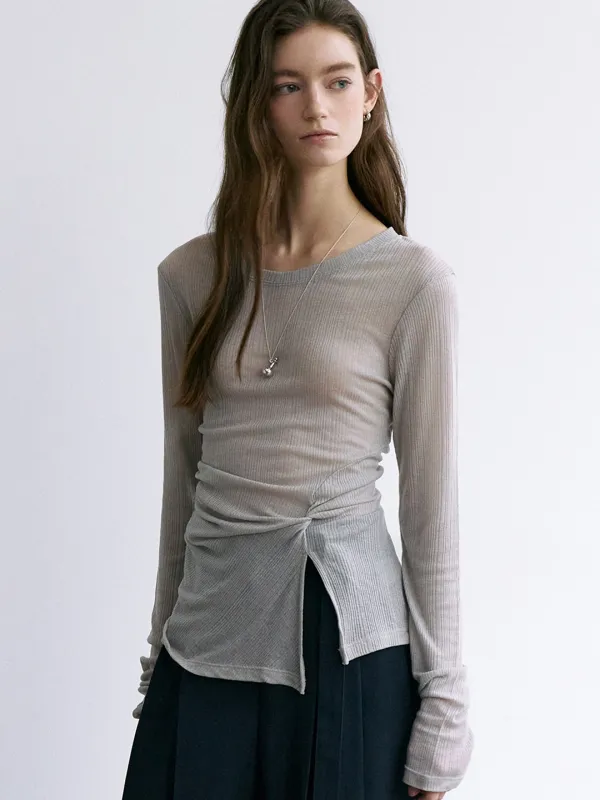 comos 1673 twisted slit T-shirt (pale grey)