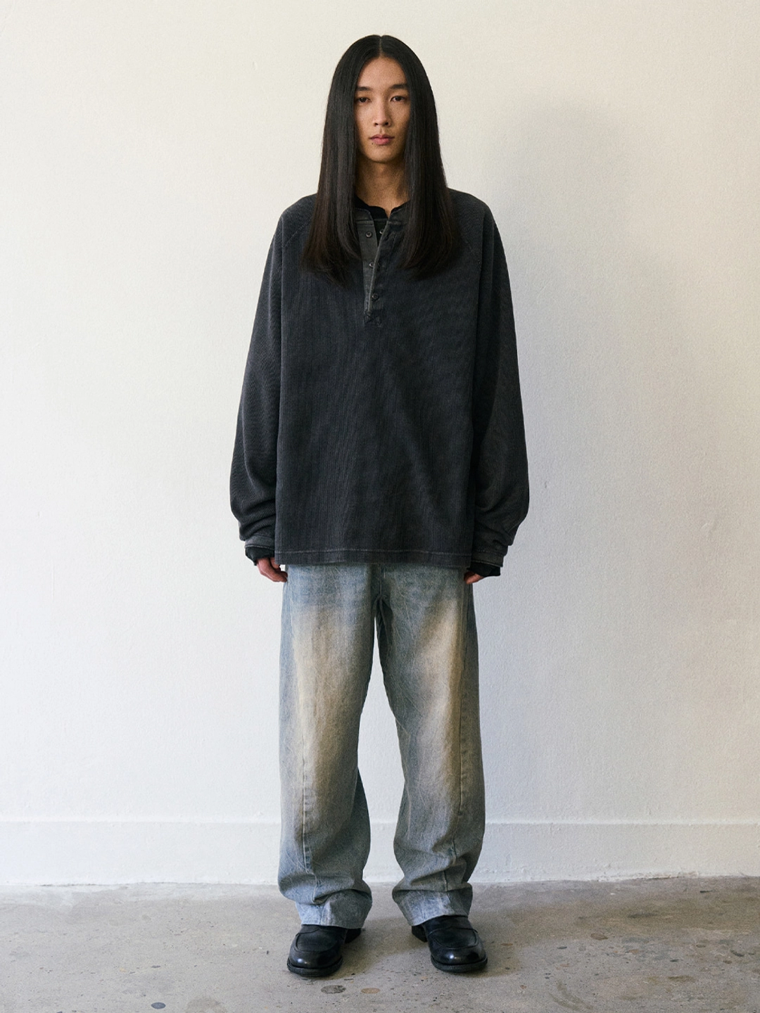파르티멘토 Waffle Henley Long Sleeve_Charcoal 상품 이미지 2