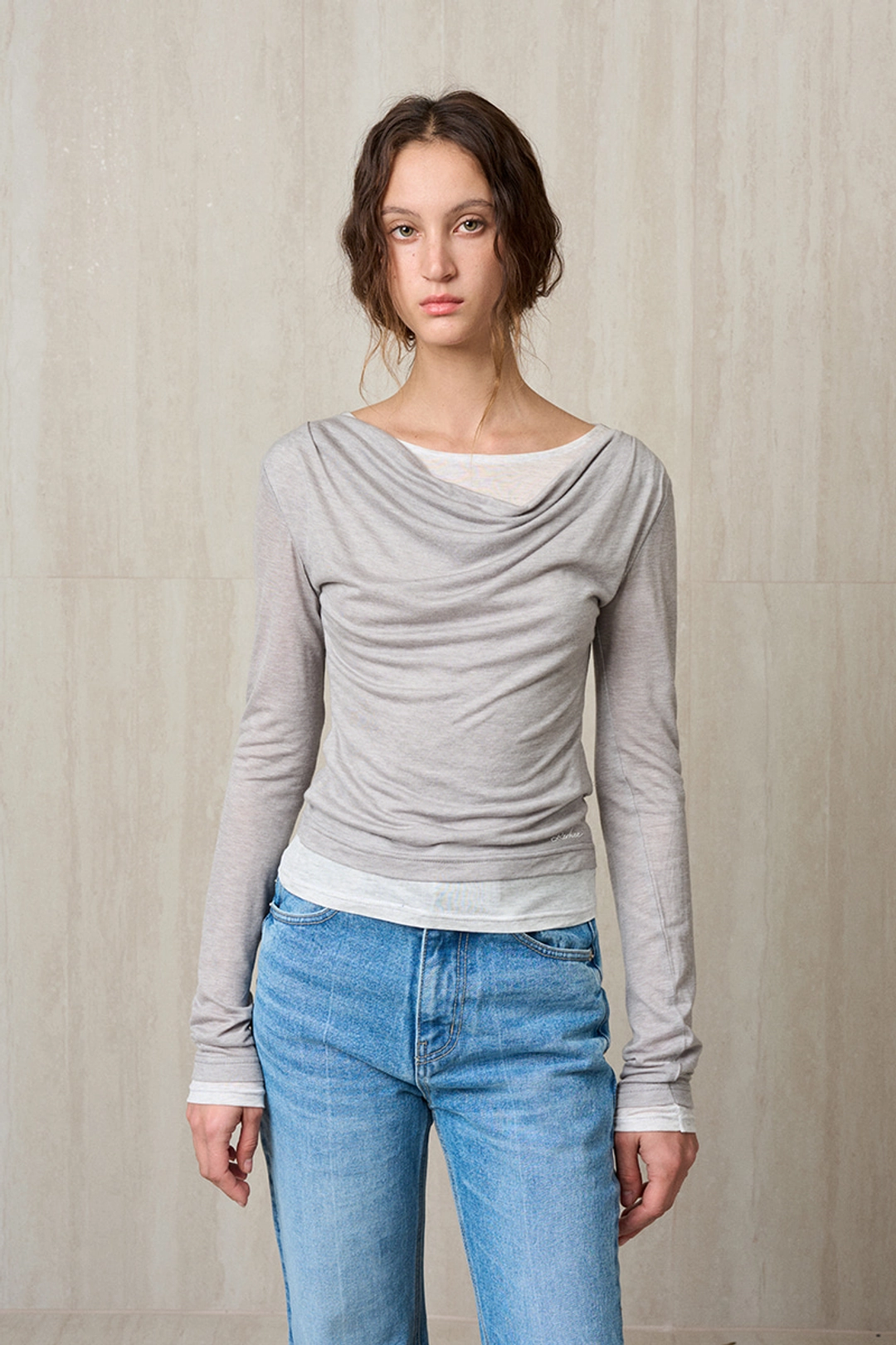 리이 WOOL JERSEY LAYERED TOP MELANGE GRAY 상품 이미지 1