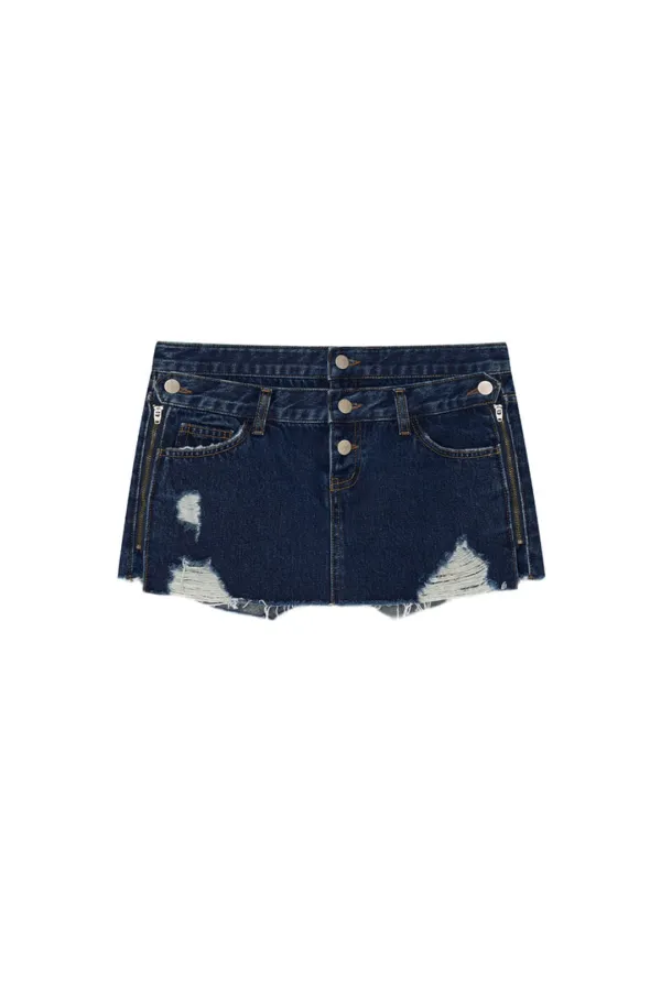LAYERED WAIST DENIM SKIRT PANTS (BLUE)