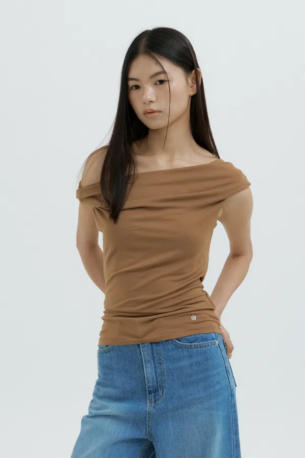 Convertible Drape Off-Shoulder Top (brown)
