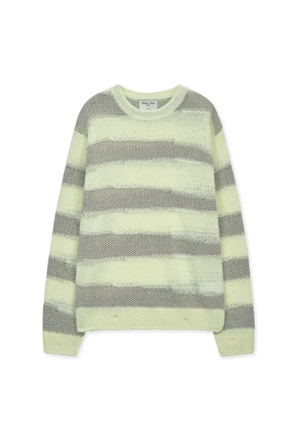 TEXTURE BLOCK STRIPE KNIT PULLOVER IN LIGHT YELLOW