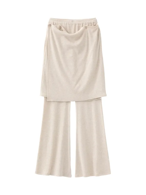 Button Layered Skirt Pants - Ivory