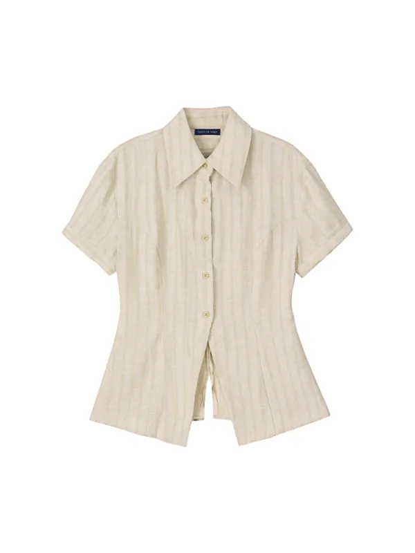 Classic Linen Short Sleeve Shirt_ Beige