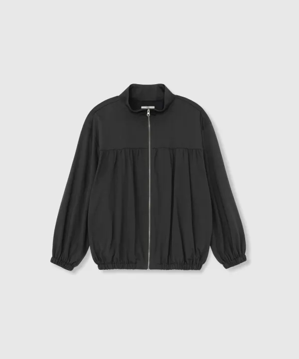Yoke shirred zip-up (Charcoal)