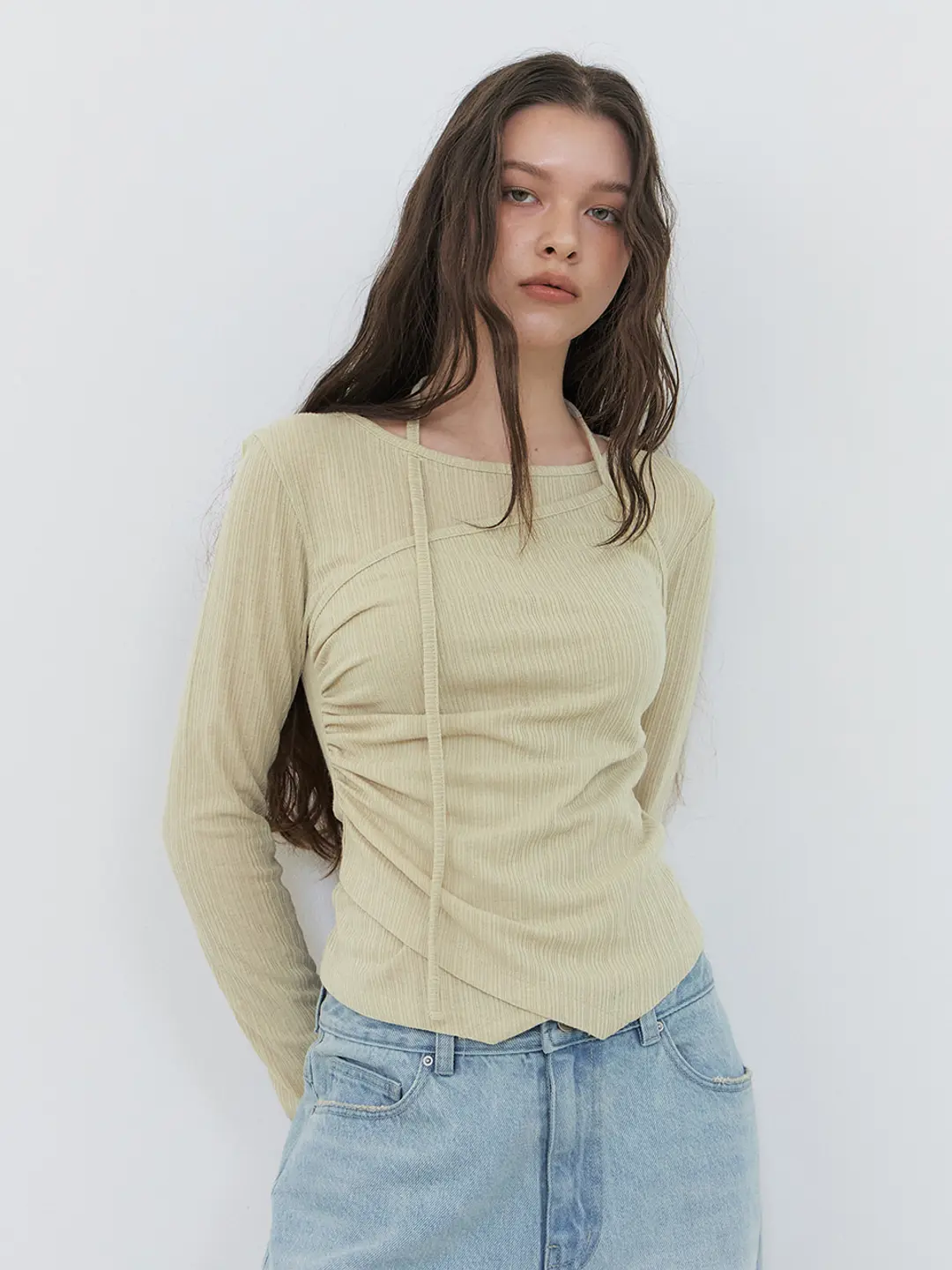 에트몽 Layered Halter Strap T-Shirt, Yellow 상품 이미지 2