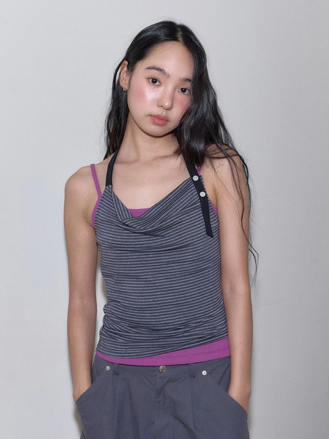 마가린핑거스 STRIPE HALTER TOP (CHARCOAL) 상품 이미지 2