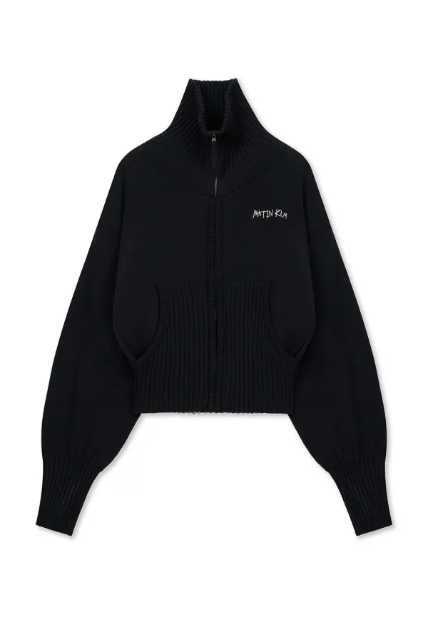 HIGH NECK EMBROIDERED LOGO ZIP UP FOR WOMEN IN BLACK