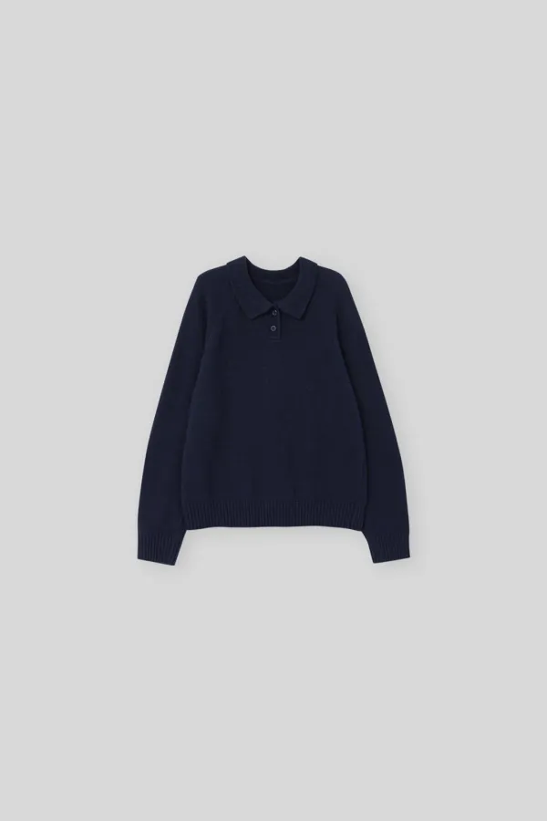 Daub button collar knit (navy)