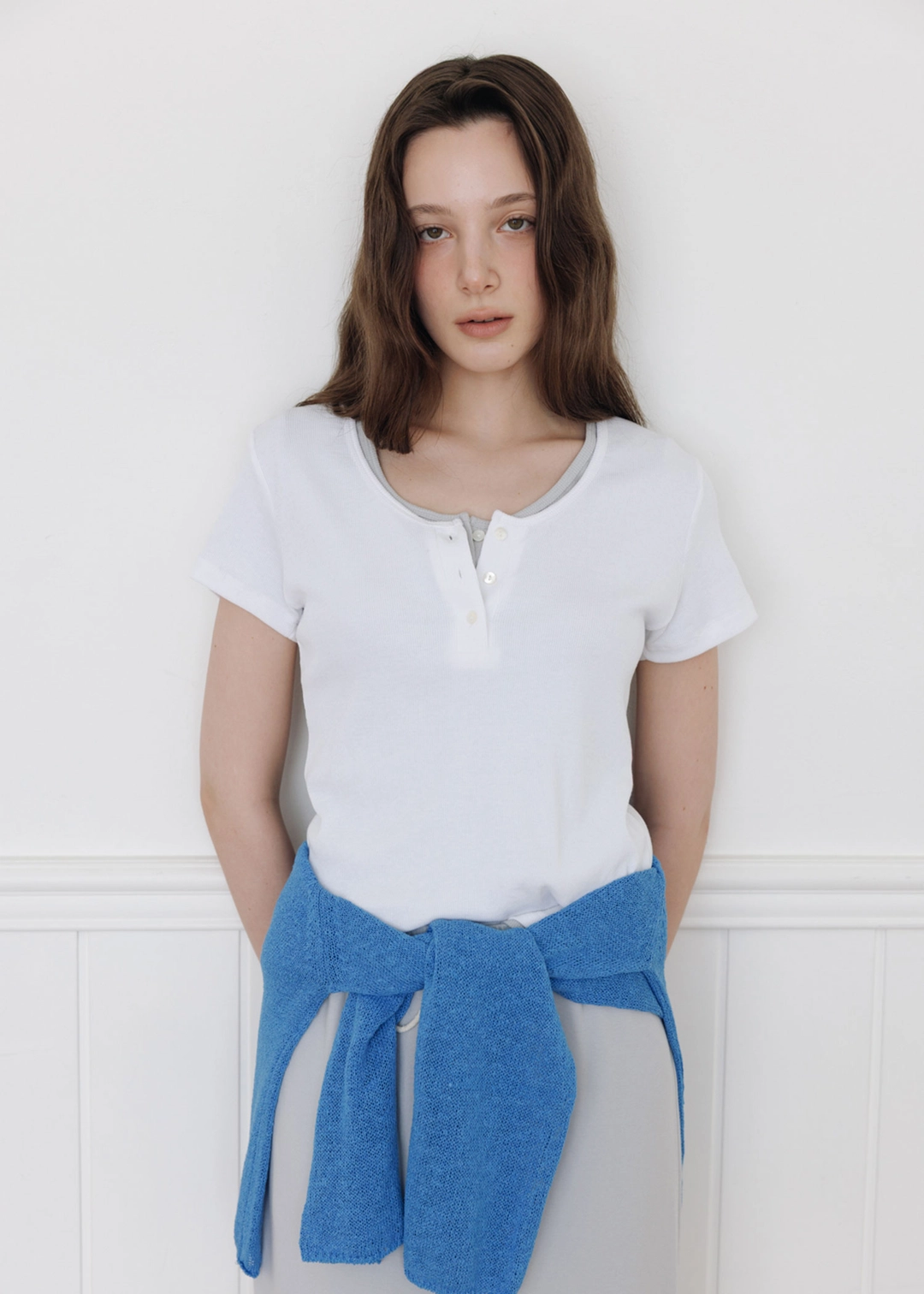 더라이 Half Button T-shirt(White) 상품 이미지 2