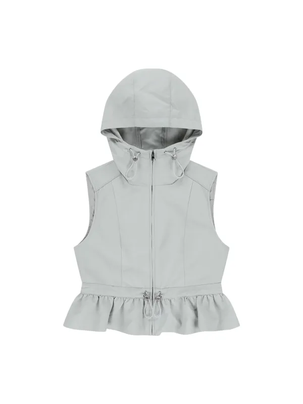NYLON HOODED VEST [GREY]