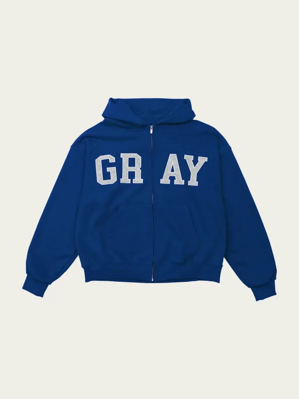 (4차) GRAY Patch Hoodie Zip-Up - Blue