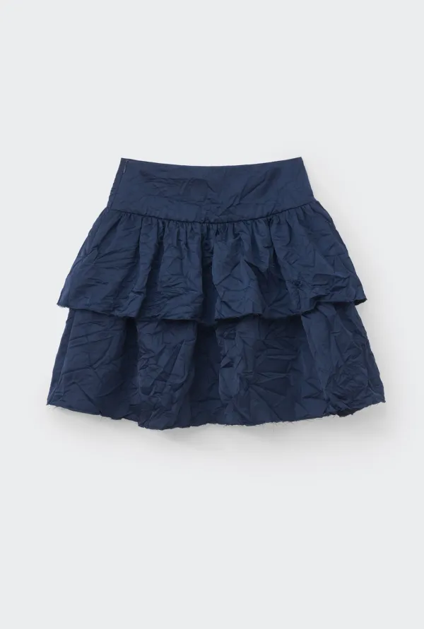 WRINKLED TIERED SKIRT (NAVY)