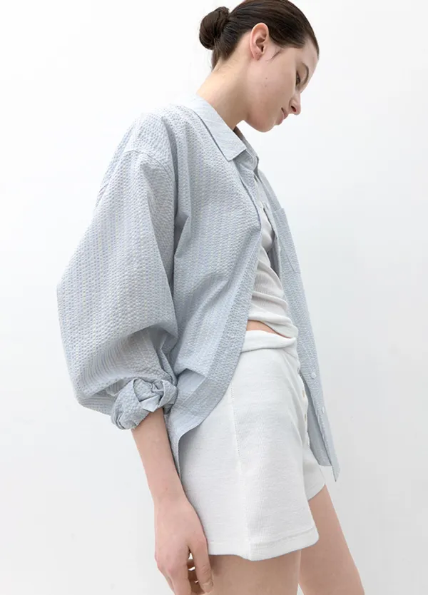(BL-4405)AN MULTI STRIPE SEERSUCKER OVERSIZE SHIRT S