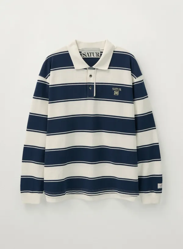 Rugby Stripe Pique Long Sleeve - Navy
