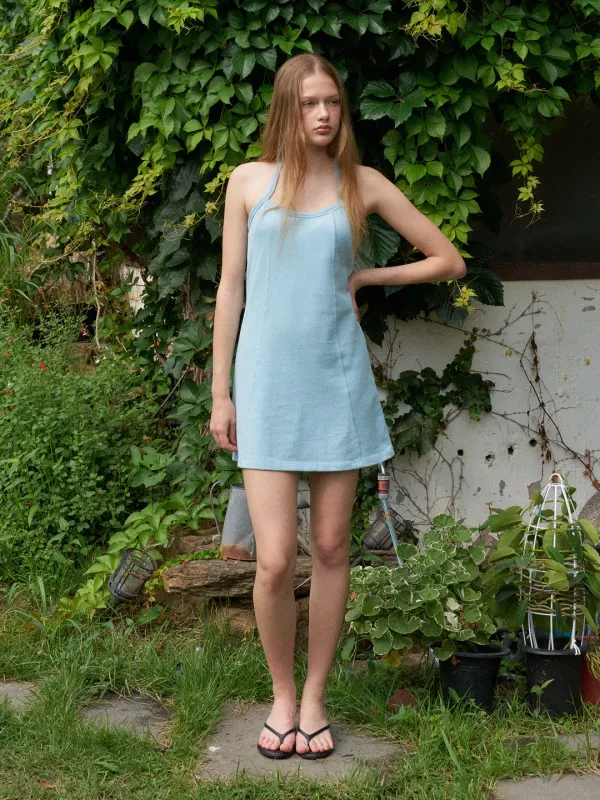 fuzzy halter onepiece (powder blue)