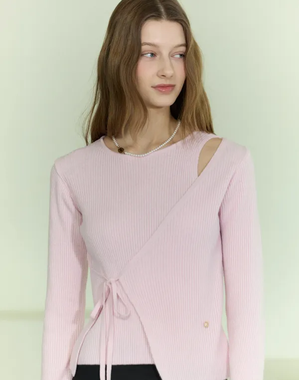 Cut Out Diagonal Wrap Knit - Pink