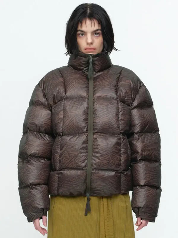 Square Over Fit Puffer [Brown]
