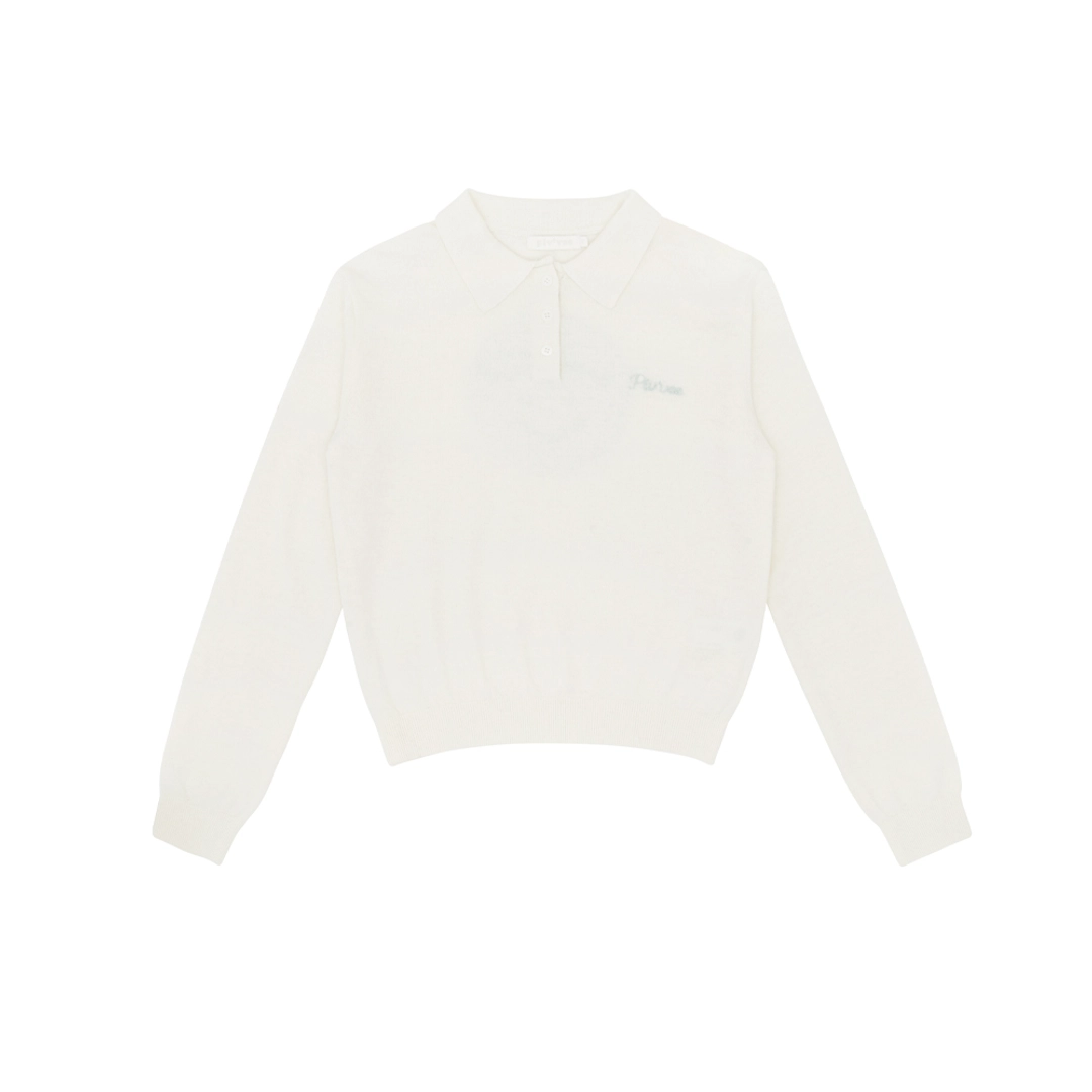 피브비 Giant Smiley Knit PK Shirt (cloud white / mint) 상품 이미지 1