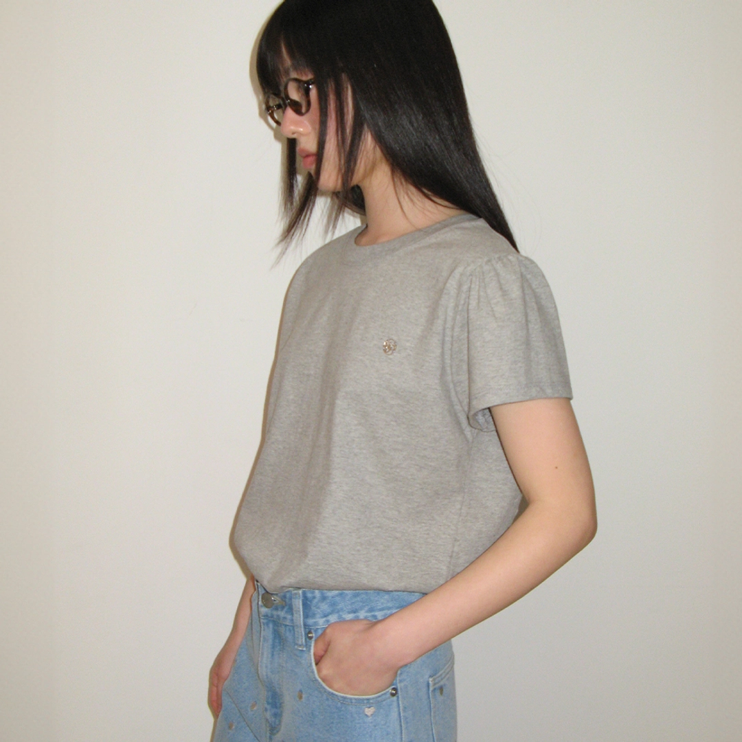 론론 PUFF SHIRRING SHORT SLEEVE T SHIRT GREY 상품 이미지 2