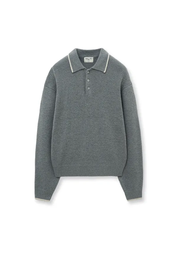 BACK LOGO COLLAR KNIT TOP FOR MEN IN GREY
