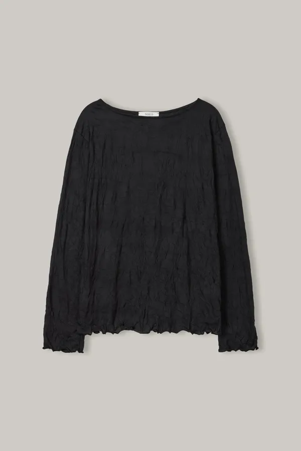 TS019 Wrinkle Boat-Neck Top (Black)