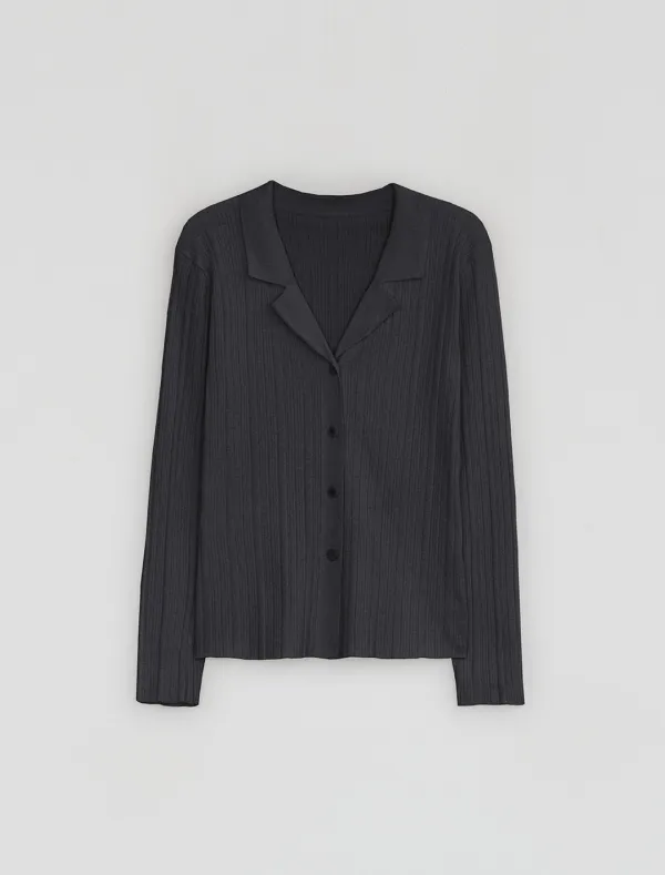 PLEATS KNIT CARDIGAN [CHARCOAL]