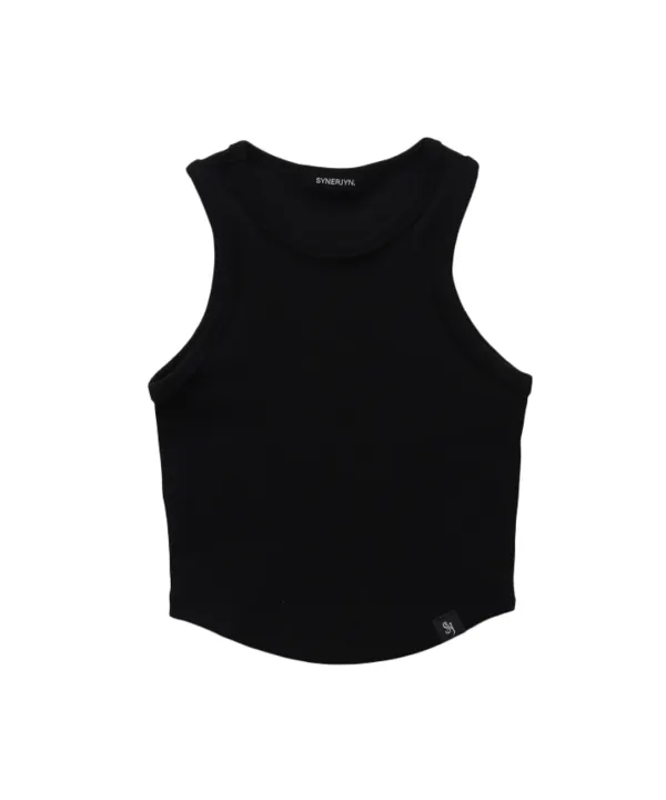 PLAIN RIB SLEEVELESS CROP TOP BLACK