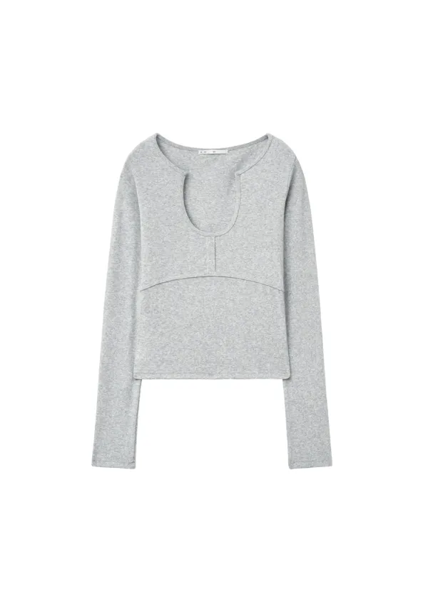 KEY HOLE NECK TOP, GRAY - bohemseo