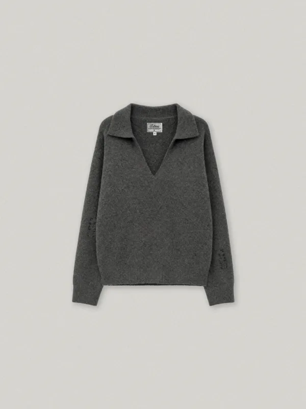 DAMAGE V NECK COLLAR KNIT (CHARCOAL)