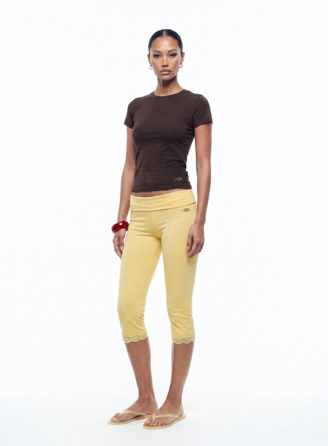 배드블러드 [w-srt26-033] Everyday Lace Capri Pants - Yellow 상품 이미지 2