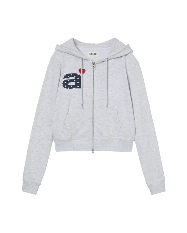 DOT SMALL LETTER CROP HOOD ZIP UP [LIGHT GREY]