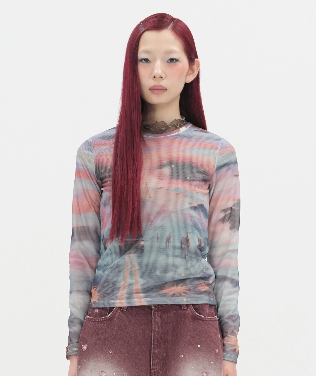 타입서비스 Sunset Eye Mesh Top [Orange] 상품 이미지 2