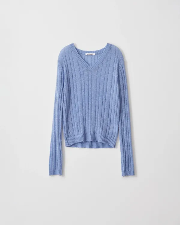 [12차 리오더] SHEER V-NECK KNIT_DUST BLUE
