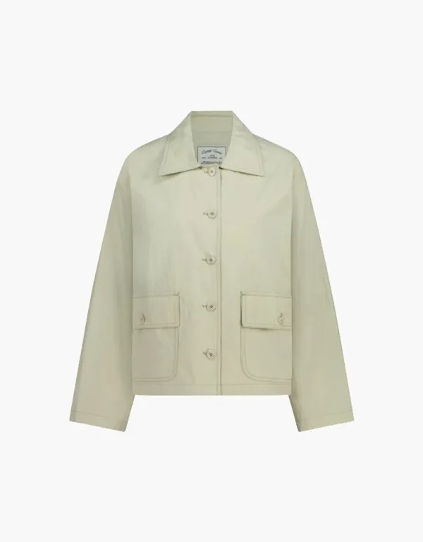 cotton blend crop jacket - khaki beige