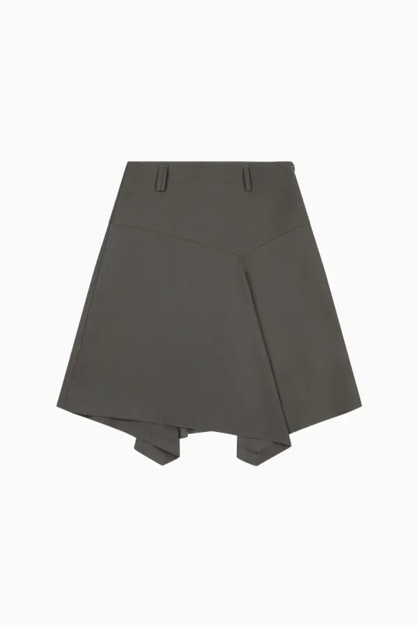 ASYMMETRIC FLARE SKIRT, CHARCOAL