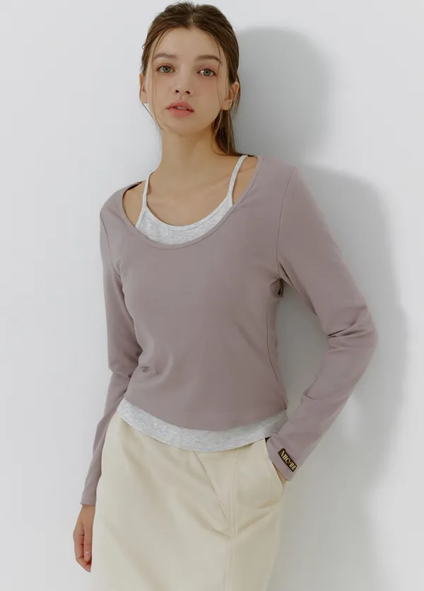 [44-120]  Lesley Coloring Layered Tee  레슬리 컬러링 레이어드 티 (가을-봄-데일리룩-데이트룩-출근룩-긴팔티셔츠-티셔츠-슬림핏-레이어드-라운드넥-원웨어-배색티셔츠-컬러라벨-다이마루-자체제작)