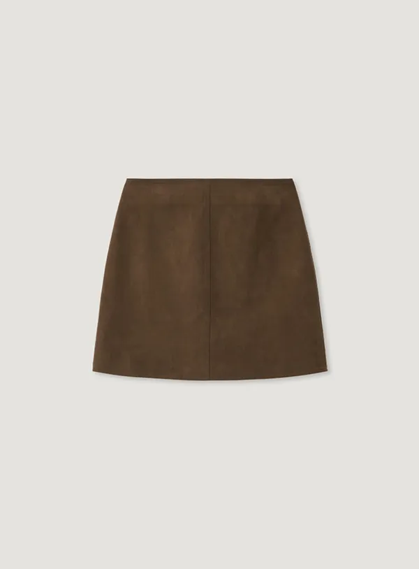 OIL SUEDE MINI SKIRT_CAMEL BROWN