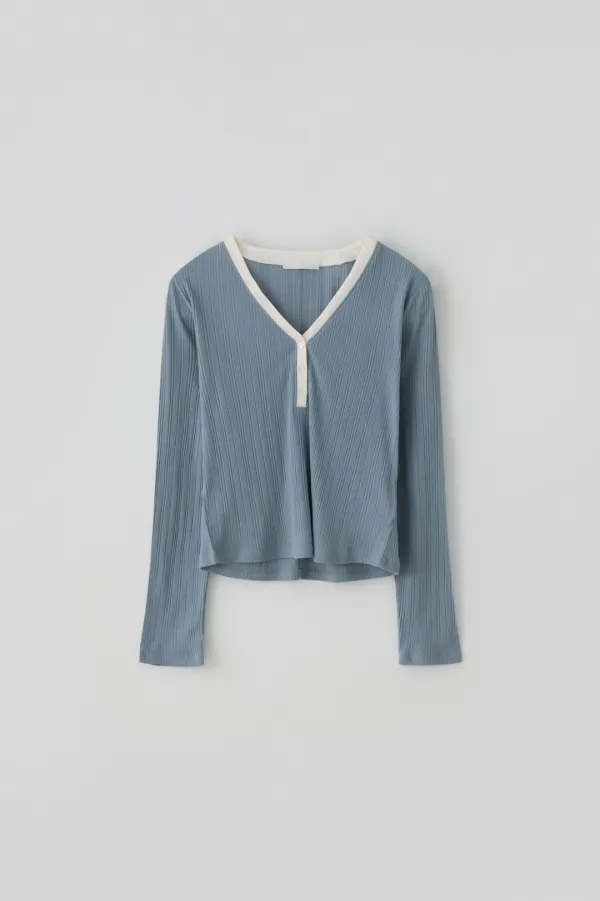 T/T Mist button sleeve top (skyblue)